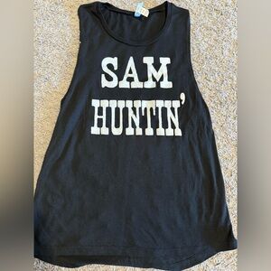 Sam Huntin’ women’s size small tank top black white Sam hunt country music